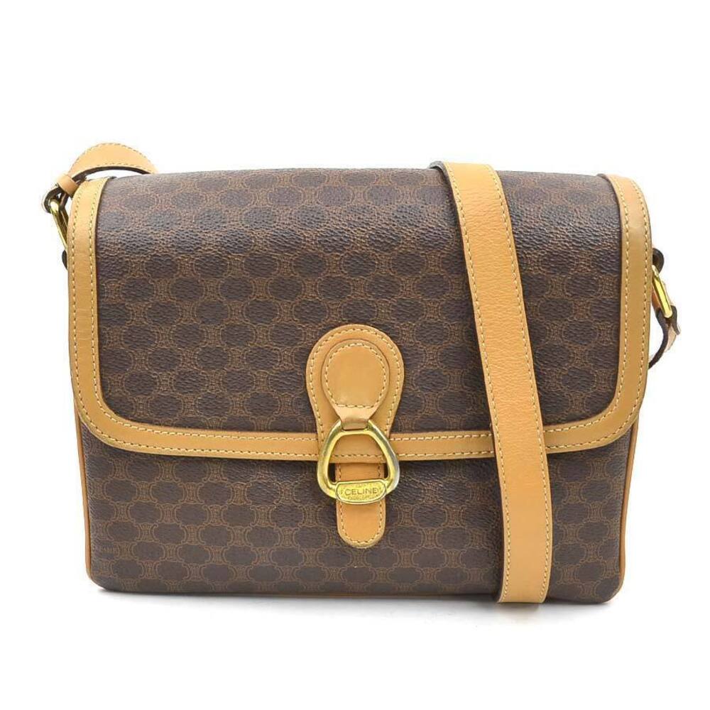 Celine Shoulder Bag Macadam Leather Brown Gold